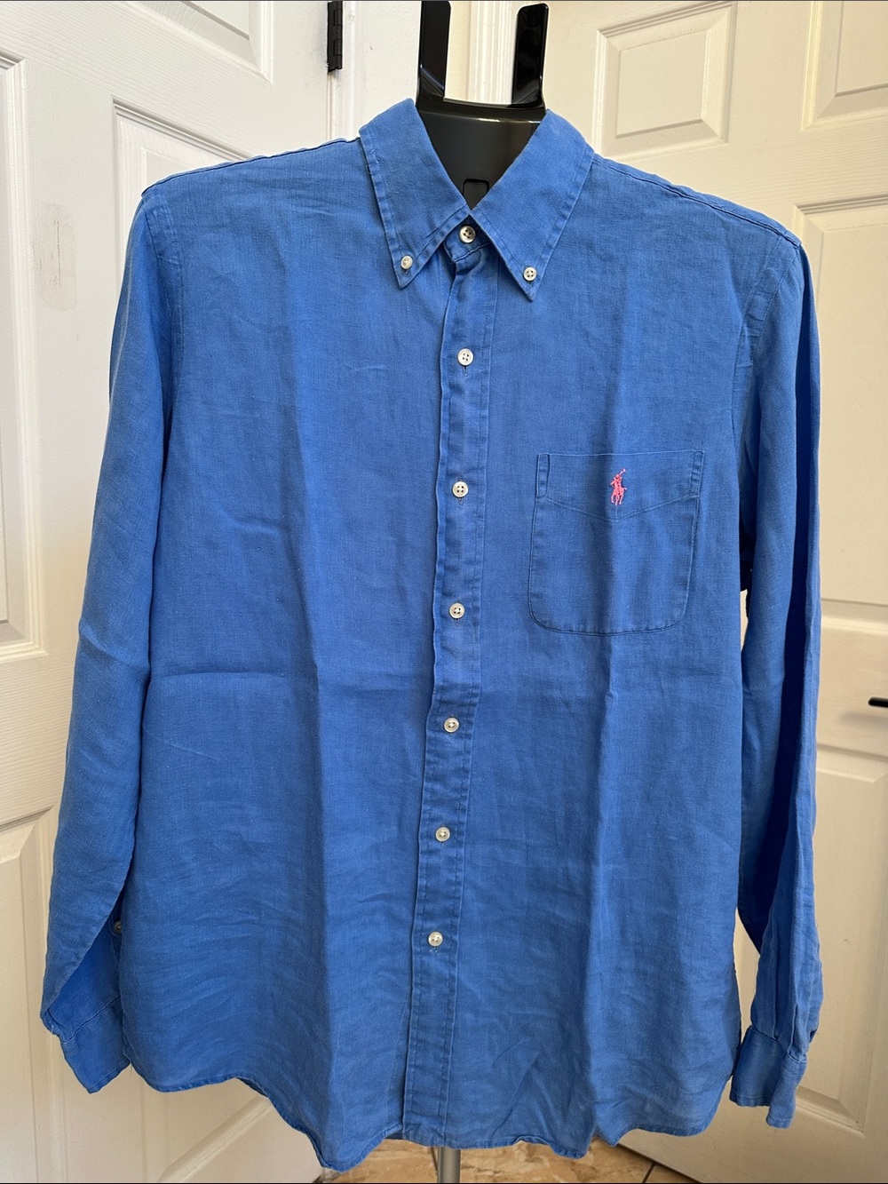 Ralph Lauren Classic Fit 100% Linen Men's Blue Long-Sleeve Button-Down Shirt